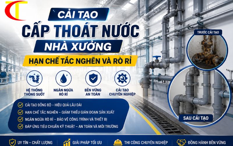 Cải Tạo Cấp Thoát Nước Nhà Xưởng Hạn Chế Tắc Nghẽn Và Rò Rỉ cải tạo cấp thoát nước nhà xưởng