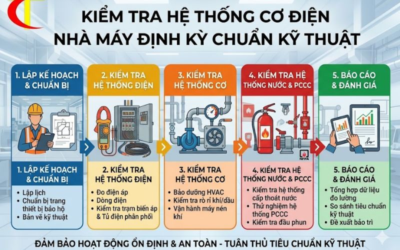 kiểm tra hệ thống cơ điện nhà máy