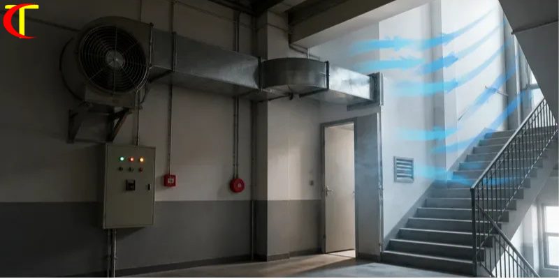 Hút khói tăng áp cầu thang: Nguyên lý, thiết kế và thi công hút khói tăng áp cầu thang